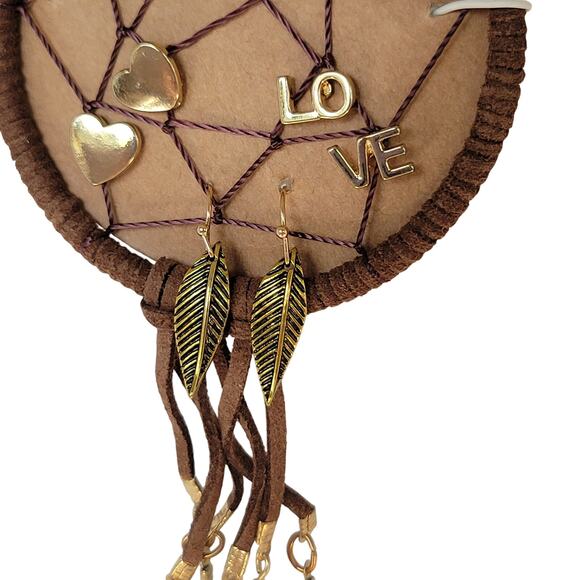 Charlotte Dreamcatcher Earring Set Gold Tone LOVE Hearts Studs & Dangles Boho - Picture 8 of 10